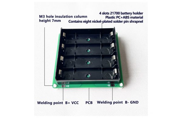 4 slots 21700 Battery Holder with PCB detail