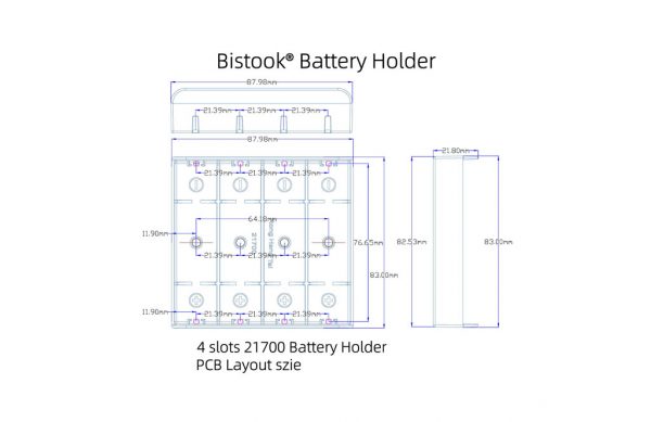 21700 battery holder PCB layout size