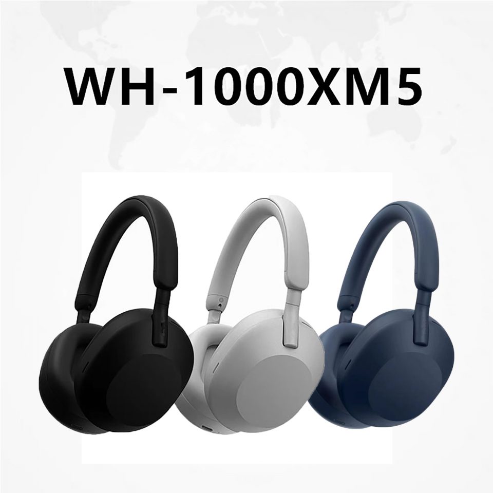 Soft leather noise-cancelling wireless over-ear headphones. Model: WH1000-XM5.